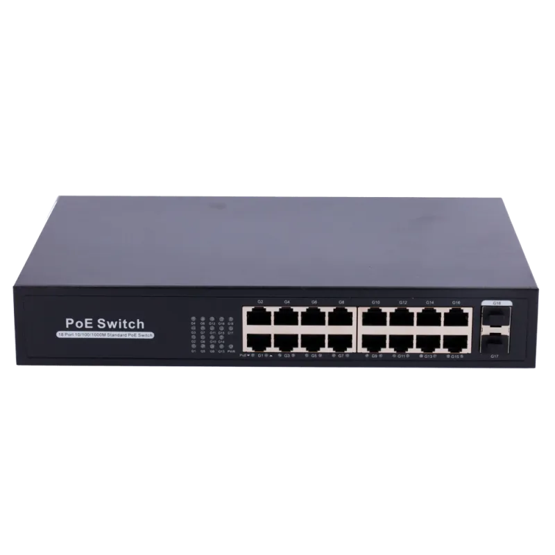 Switch PoE - 16 puertos RJ45 + 2 SFP Uplink - 16x 10/100/1000Mbps + 2x 10/100/1000Mbps - 16 Puertos PoE 802.3af/at ha... - Alarm
