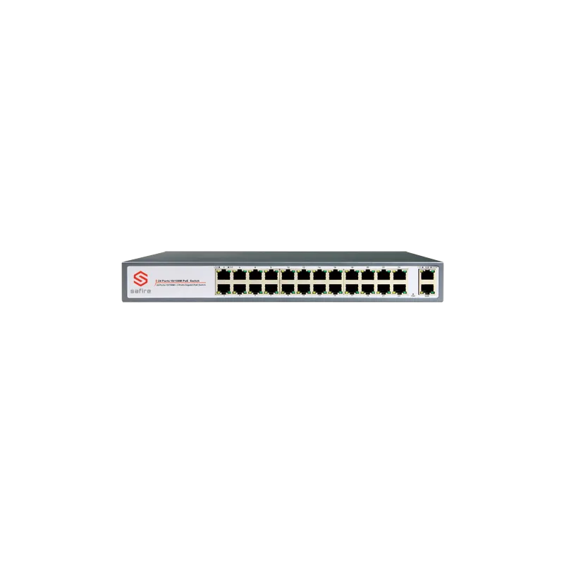 Switch PoE - 24 puertos PoE + 2 Gigabit Port - Velocidad 10/100 Mbps - 30 W por puerto / Máximo 250W - Alcance hasta ... - Alarm