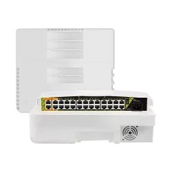 Switch PoE exterior - 22 RJ45 PoE+ 2 RJ45 Hi-PoE - 2 RJ45 Uplink - 22 x 10/100 Mbps - 4 x Gigabit - Hasta 300 W en to... - Alarm