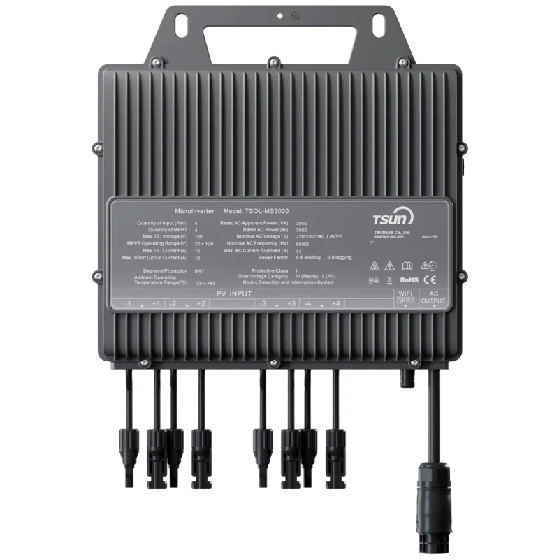 TSUN Microinversor - Potencia 3000W - 4 entradas MPPT - Eficiencia de 97.2% - Módulo de comunicación Wi-Fi - APP WEB... - Alarm