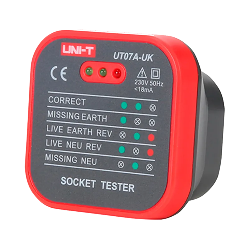 Tester de tomas eléctricas UK - Verificación de errores de cableado - Test de posibles fugas - AlarmSystems.Shop