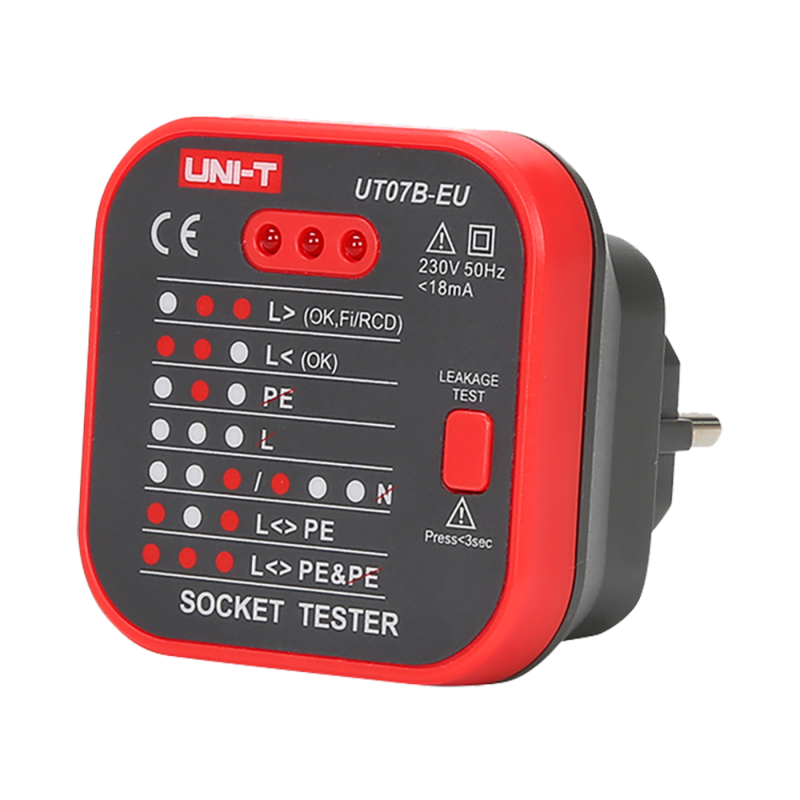 Tester de tomas eléctricas EU - Verificación de errores de cableado - Test de posibles fugas