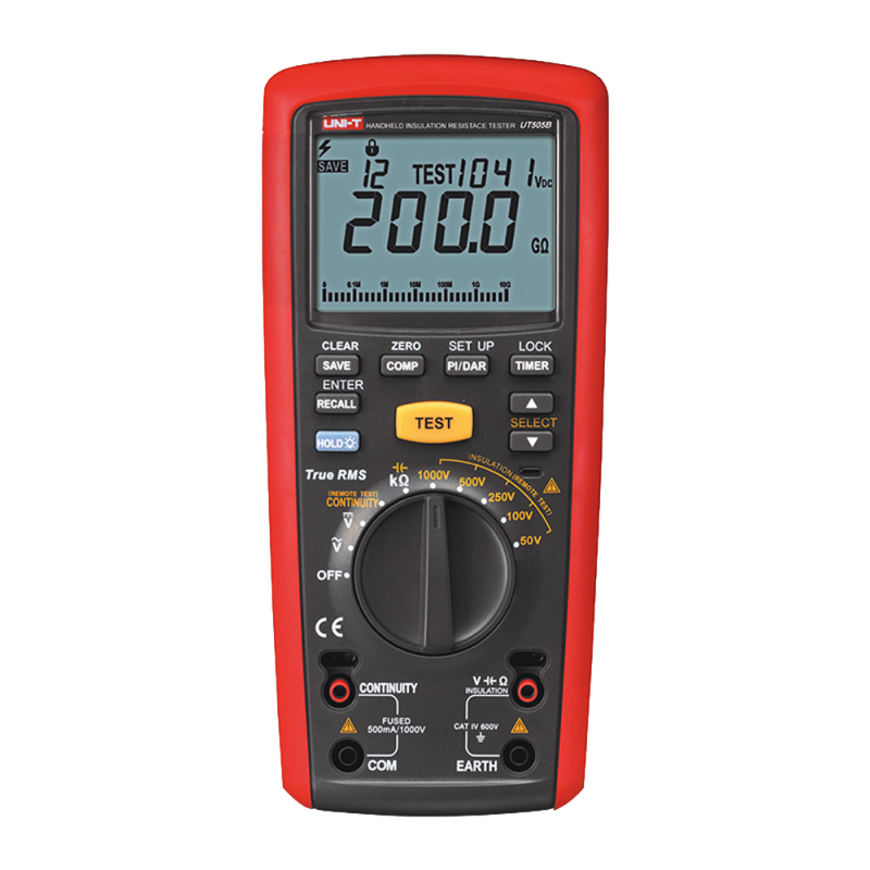 Medidor de resistencia de aislamiento - Multimétro de voltaje AC y DC hasta 600V - Rangos 50/100/250V/500V/1000V - Mi...