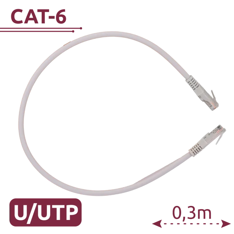 Cable UTP - Ethernet - Conectores RJ45 - Categoría 6 - 0,3 m - Color blanco - AlarmSystems.Shop