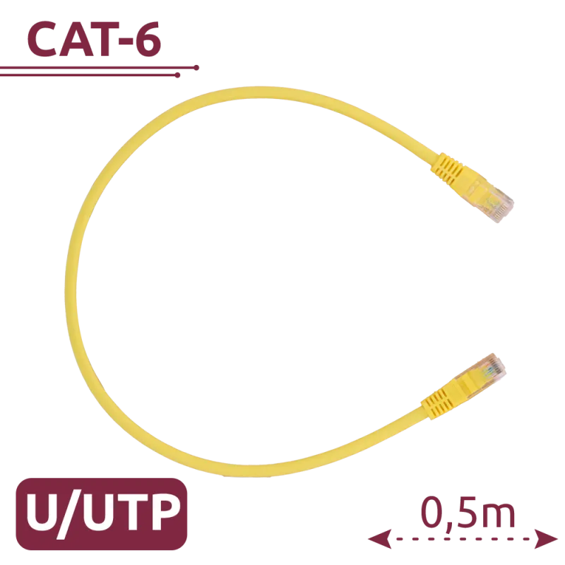 Cable UTP - Ethernet - Conectores RJ45 - Categoría 6 - 0,5 m - Color amarillo - AlarmSystems.Shop
