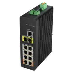 Switch PoE X-Security Carril DIN - 8 puertos PoE RJ45 + 2 puertos SFP de fibra - Velocidad 10/100/1000 Mbps - 90W pue... - Alarm