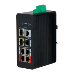 Switch PoE X-Security Carril DIN - 4 puertos PoE RJ45 + 1 puerto RJ45 + 2 SFP - Velocidad 10/100/1000 Mbps - 90W puer... - Alarm
