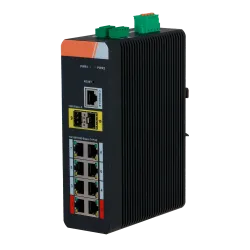 Switch PoE X-Security Carril DIN - 8 puertos PoE RJ45 + 2 puertos SFP - Velocidad 10/100/1000 Mbps - 90W puertos 1-2... - Alarm