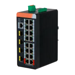 Switch PoE X-Security Carril DIN - 16 puertos PoE RJ45 + 4 puertos SFP - Velocidad 10/100/1000 Mbps - 90W puertos 1-2... - Alarm