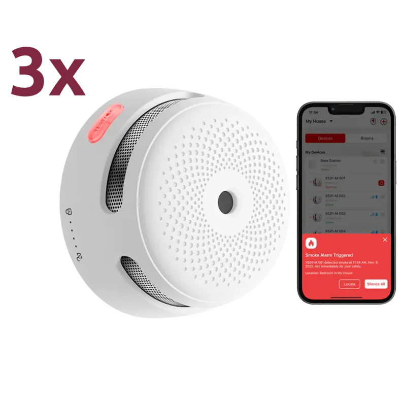 Pack de 3 mini detector de humo autónomo X-Sense - Conexión con HUB SBS50 para comunicación por APP - Permite conecta... - Alarm