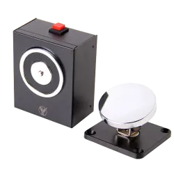 Retenedor electromágnetico - Para puerta sencilla - Fuerza de retención 50 Kg - Botón de accionado manual - Alimentac... - Alarm