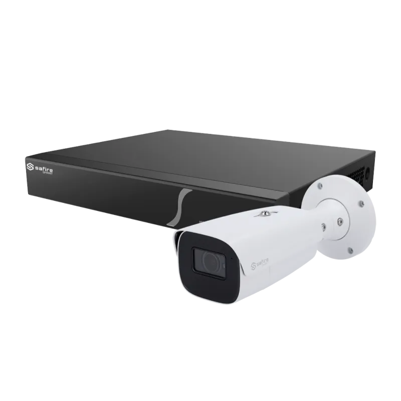 Kit de Inteligencia Artificial Safire Smart - 1 Cámara Bullet de 4Mpx - 1 NVR de 8CH con audio y alarma - 1 Disco dur... - Alarm