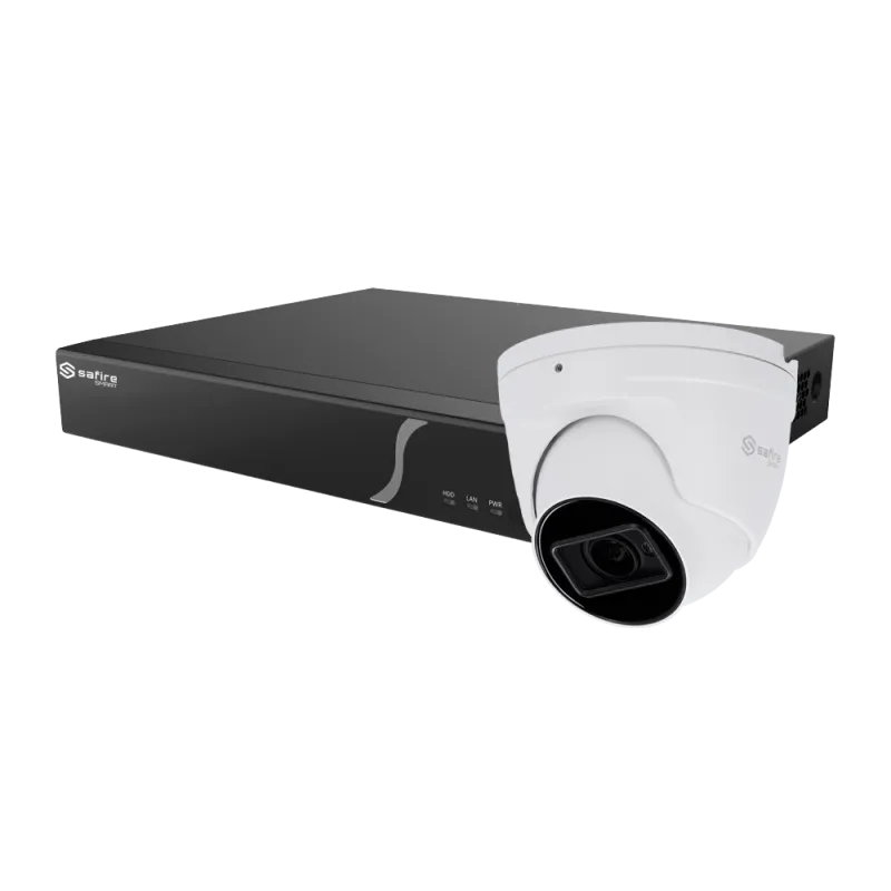 Kit de Inteligencia Artificial Safire Smart - 1 Cámara Turret de 4Mpx - 1 NVR de 8CH con audio y alarma - 1 Disco dur... - Alarm