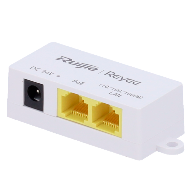 Inyector PoE Pasivo - Entrada/Salida RJ45 10/100/1000 Mbps - 12-24v - Distancia máxima 100 m - Compatible con RG-AirM...