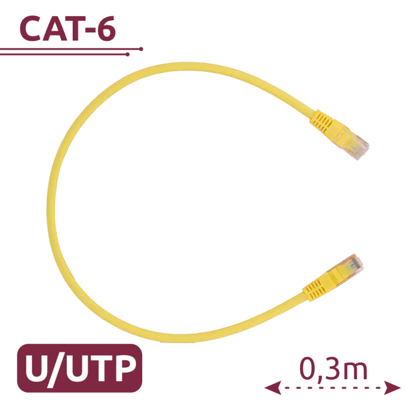 Cable UTP - Ethernet - Conectores RJ45 - Categoría 6 - 0,3 m - Color amarillo - AlarmSystems.Shop