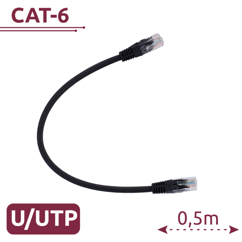 Cable UTP - Ethernet - Conectores RJ45 - Categoría 6 - 0,5 m - Color negro