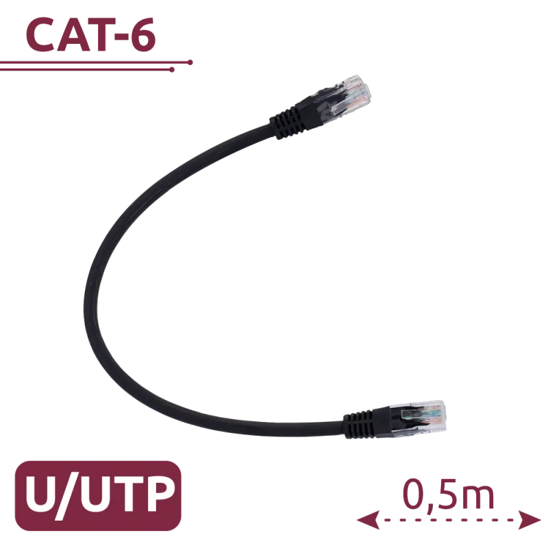 Cable UTP - Ethernet - Conectores RJ45 - Categoría 6 - 0,5 m - Color negro - AlarmSystems.Shop