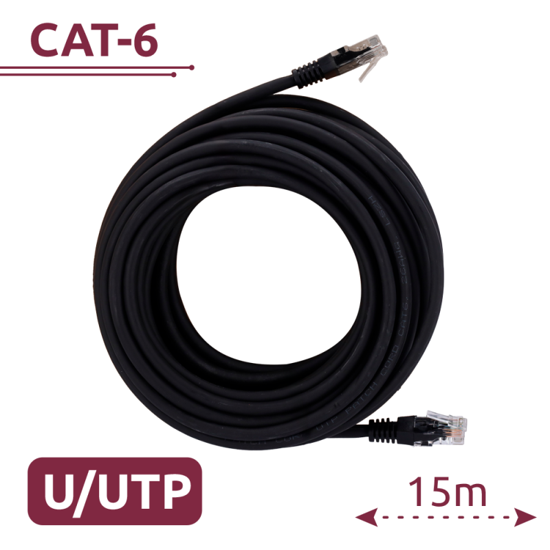 Cable UTP - Ethernet - Conectores RJ45 - Categoría 6 - 15 m - Color negro