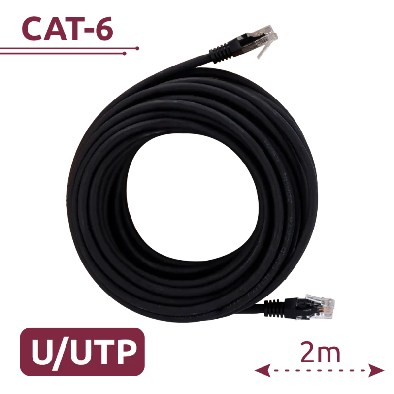Cable UTP - Ethernet - Conectores RJ45 - Categoría 6 - 2 m - Color negro - AlarmSystems.Shop