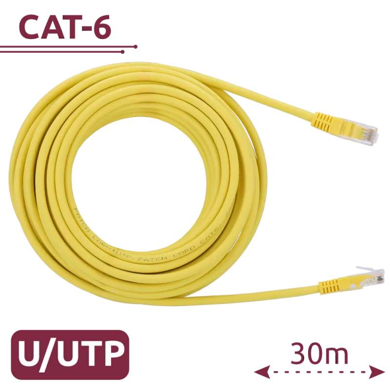 Cable UTP - Ethernet - Conectores RJ45 - Categoría 6 - 30 m - Color amarillo - AlarmSystems.Shop