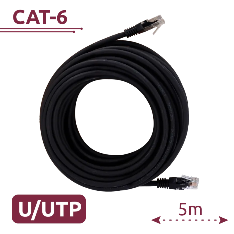 Cable UTP - Ethernet - Conectores RJ45 - Categoría 6 - 5 m - Color negro - AlarmSystems.Shop