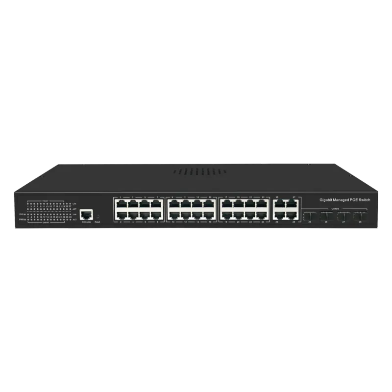 Switch PoE Gestionable - 24 puertos PoE + 4 Combo Gigabit + 4 Combo SFP - Velocidad 10/100/1000 Mbps - 30 W por puer... - Alarm