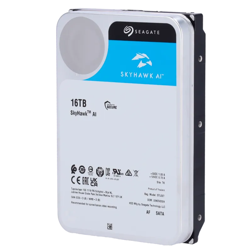 Disco duro Seagate Skyhawk AI - Capacidad 16 TB - Interfaz SATA 6 Gb/s - Hasta 32 transmisiones de inteligencia artif... - Alarm