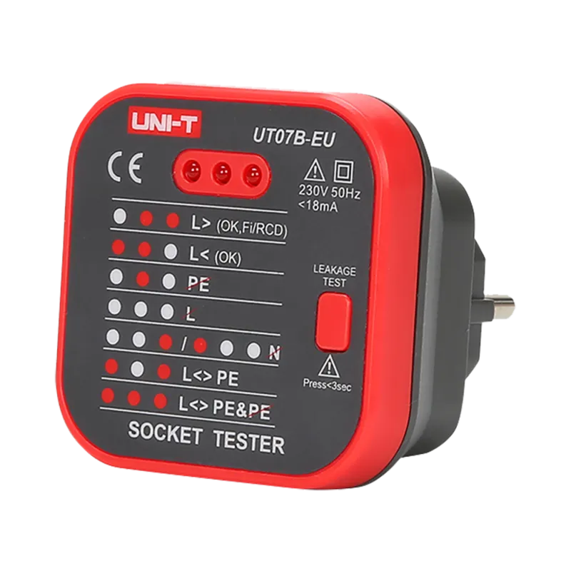 Tester de tomas eléctricas EU - Verificación de errores de cableado - Test de posibles fugas - Sencillo de usar - Per... - Alarm