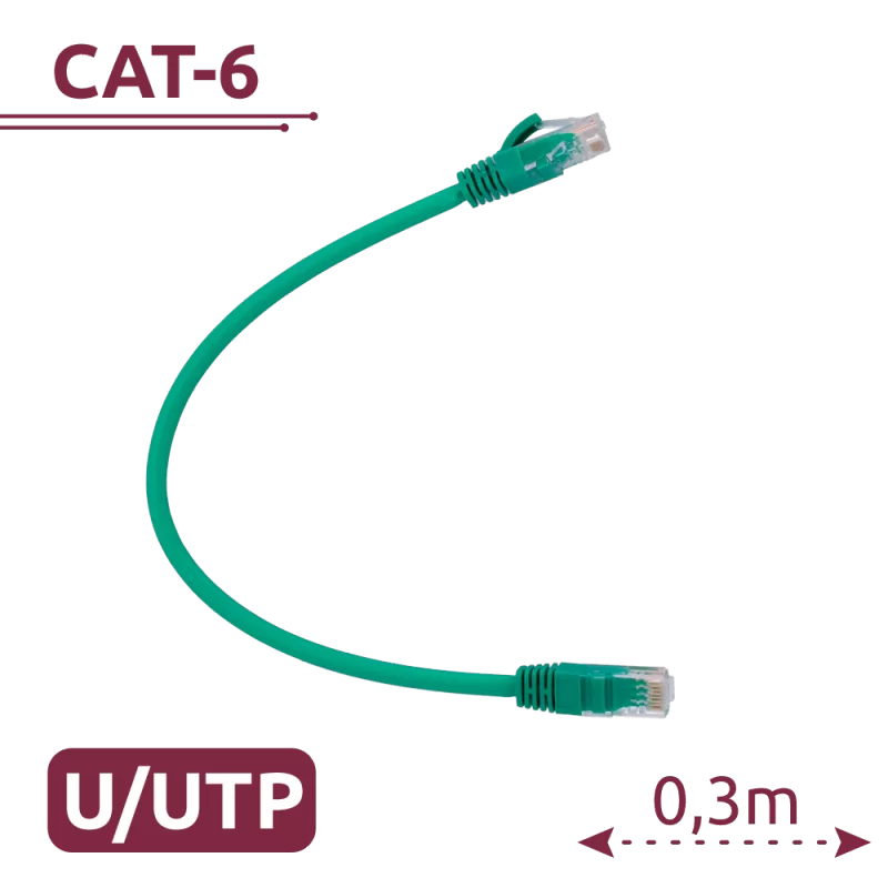 Cable UTP - Ethernet - Conectores RJ45 - Categoría 6 - 0,3 m - Color verde - AlarmSystems.Shop