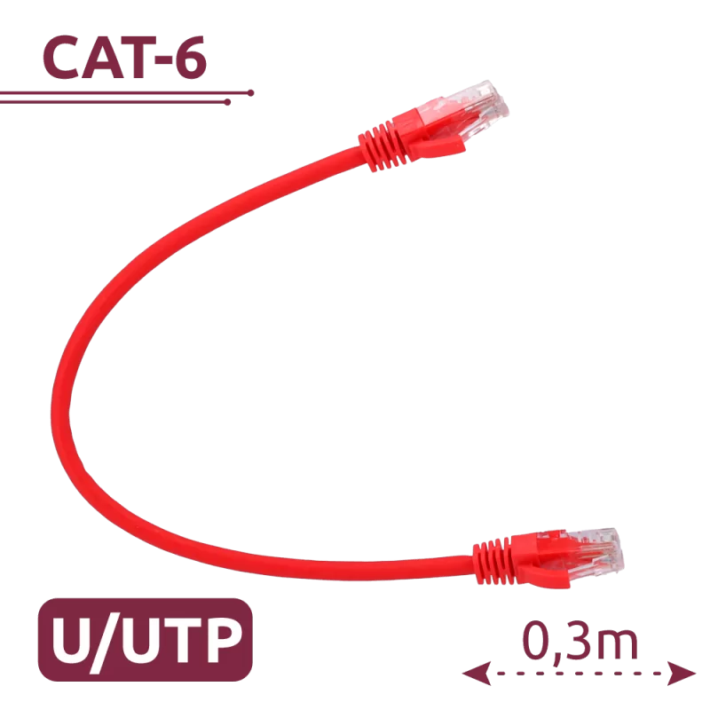 Cable UTP - Ethernet - Conectores RJ45 - Categoría 6 - 0,3 m - Color rojo - AlarmSystems.Shop