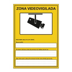 Cartel pvc zona videovigilancia RGPD en catalán A4