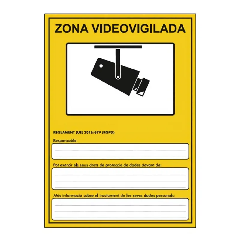 Affiche PVC zone de vidéosurveillance RGPD en catalan A4 - AlarmSystems.Shop