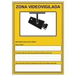 Cartel pvc zona videovigilancia RGPD en catalán A5