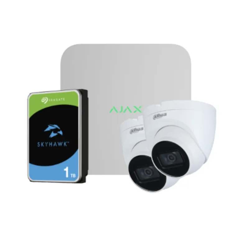 Ajax Videoüberwachungs-Kit - Dahua von: 1 NVR 8ch Ajax + 2 Dahua Domos 2MP 2.8mm Kameras + 1 HD 1TB - AlarmSystems.Shop