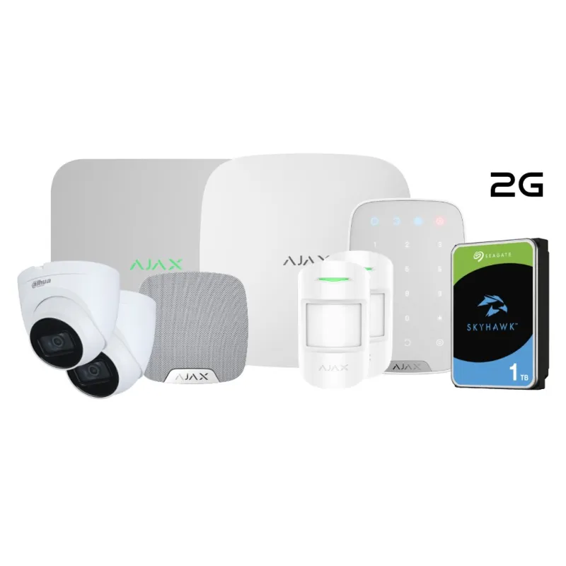 Kit Allarme Ajax + Videosorveglianza Dahua by: Hub 2 2G + Tastiera + MotionProtect + HomeSirena + NVR + 2 Cupole 2MP + 1HD 1Tb -