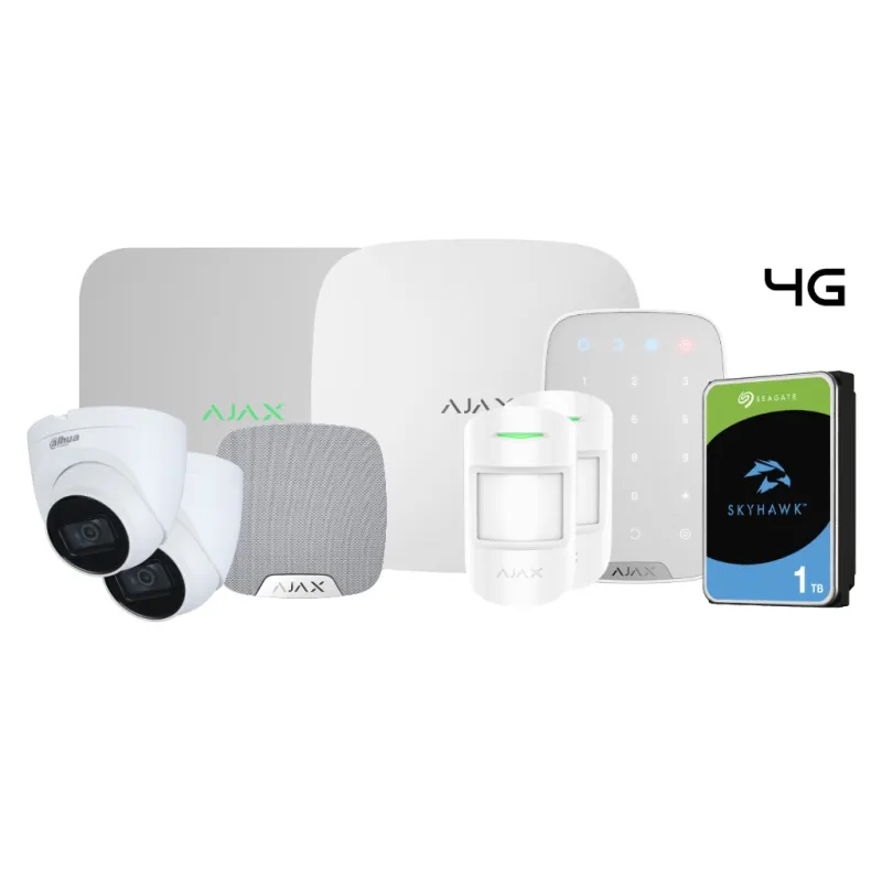 Kit Alarma Ajax + Videovigilancia Dahua por: Hub 2 4G + KeyPad + MotionProtect + HomeSiren + NVR + 2 domos 2MP + 1HD 1Tb - Alar