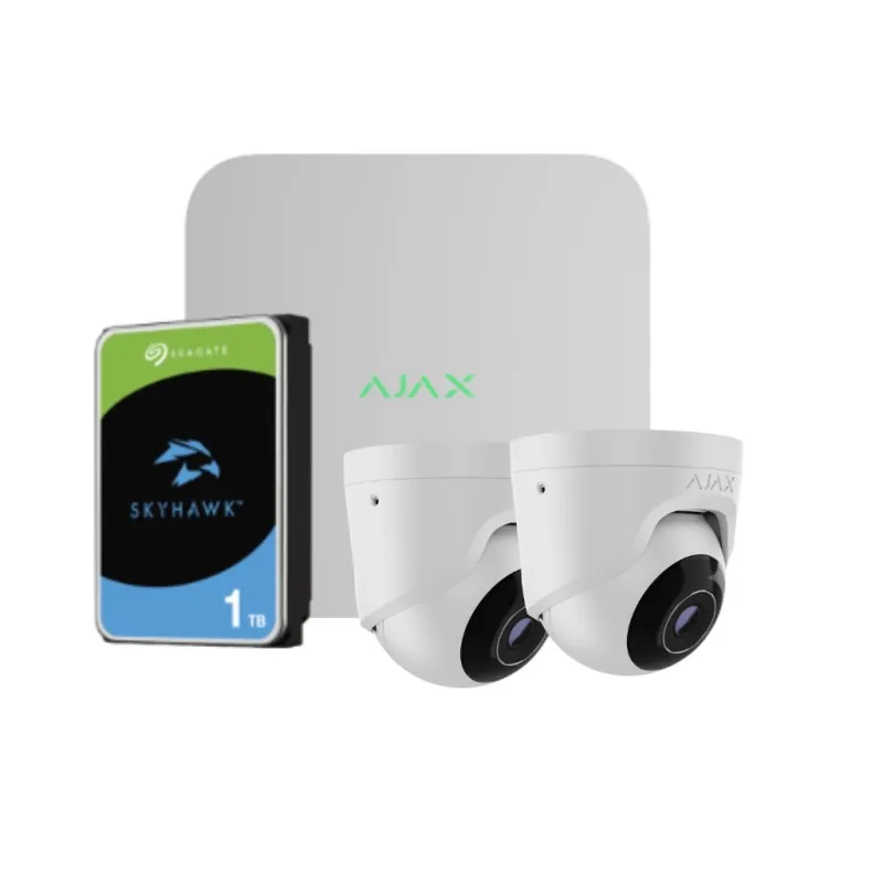 Kit Videosorveglianza Ajax - 1 Nvr 8ch Ajax + 2 Telecamere Ajax TurretCam 8MP 2.8mm + 1 HD 1Tb - AlarmSystems.Shop