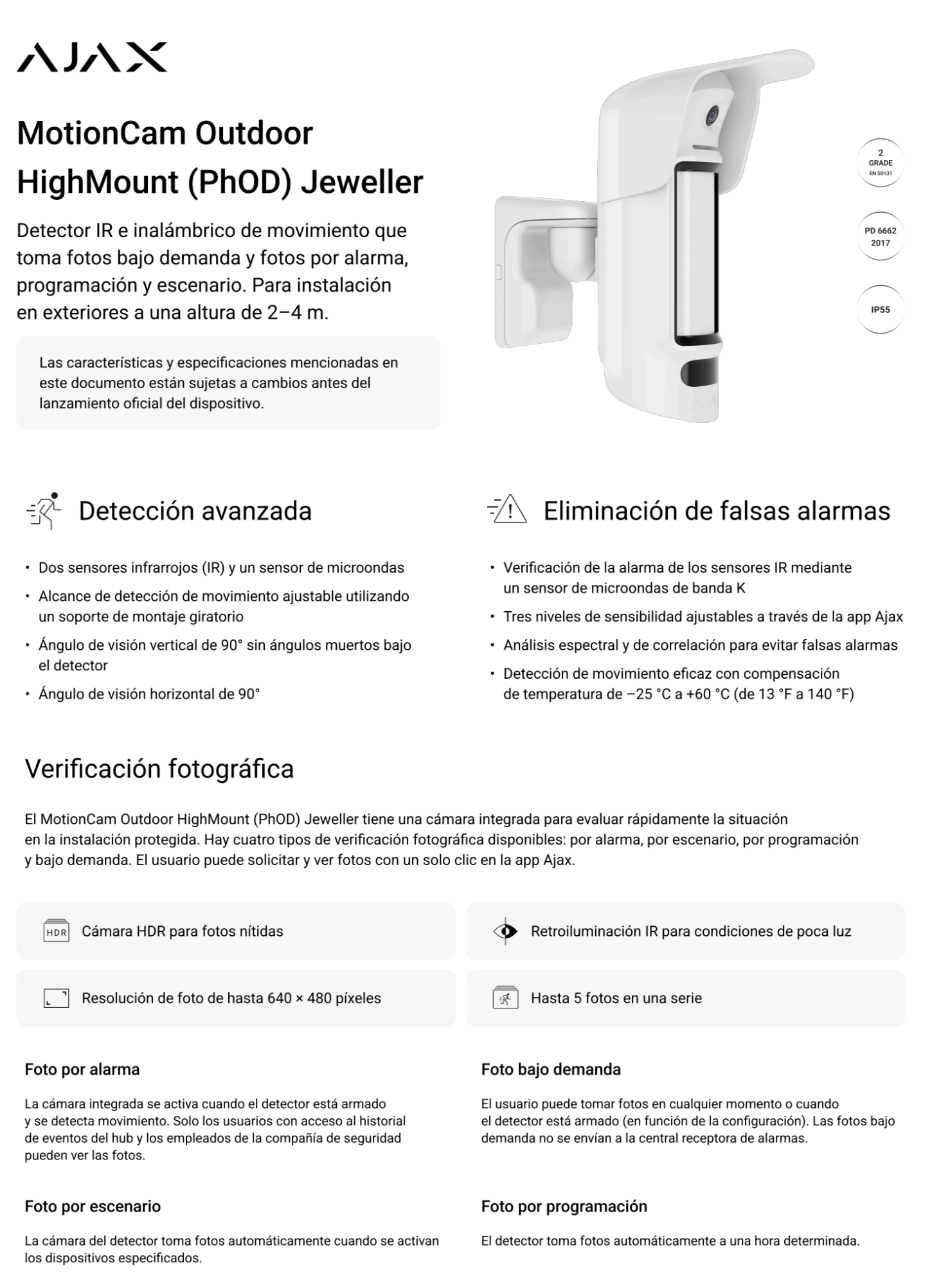 Ajax MotionCam Outdoor HighMount PhOD